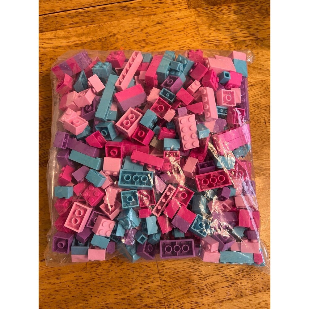 Bulk Building Bricks Lot 1 lb 4 oz Pink Purple Blue Teal Blocks LEGO Compatible